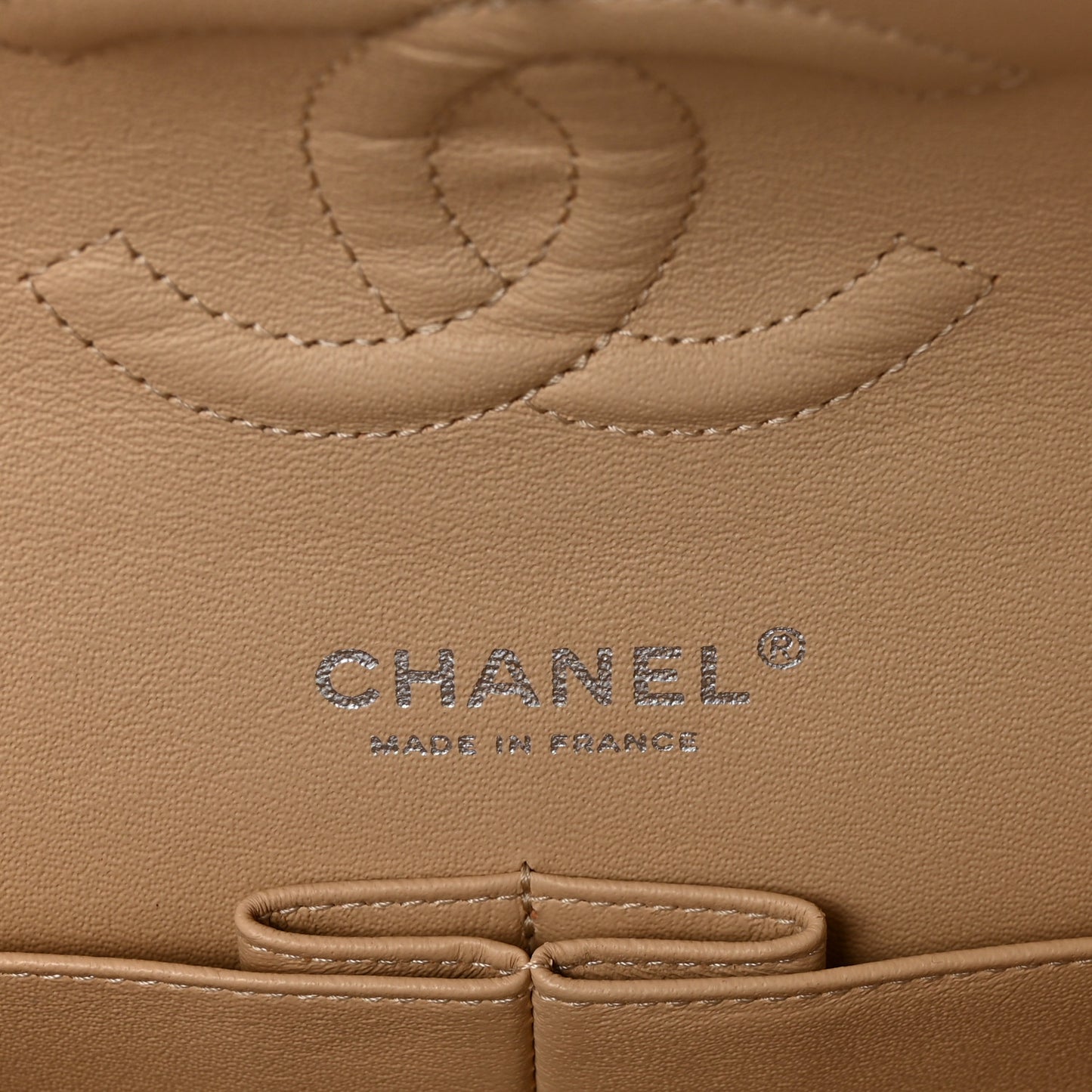 Lambskin Quilted Medium Double Flap Beige