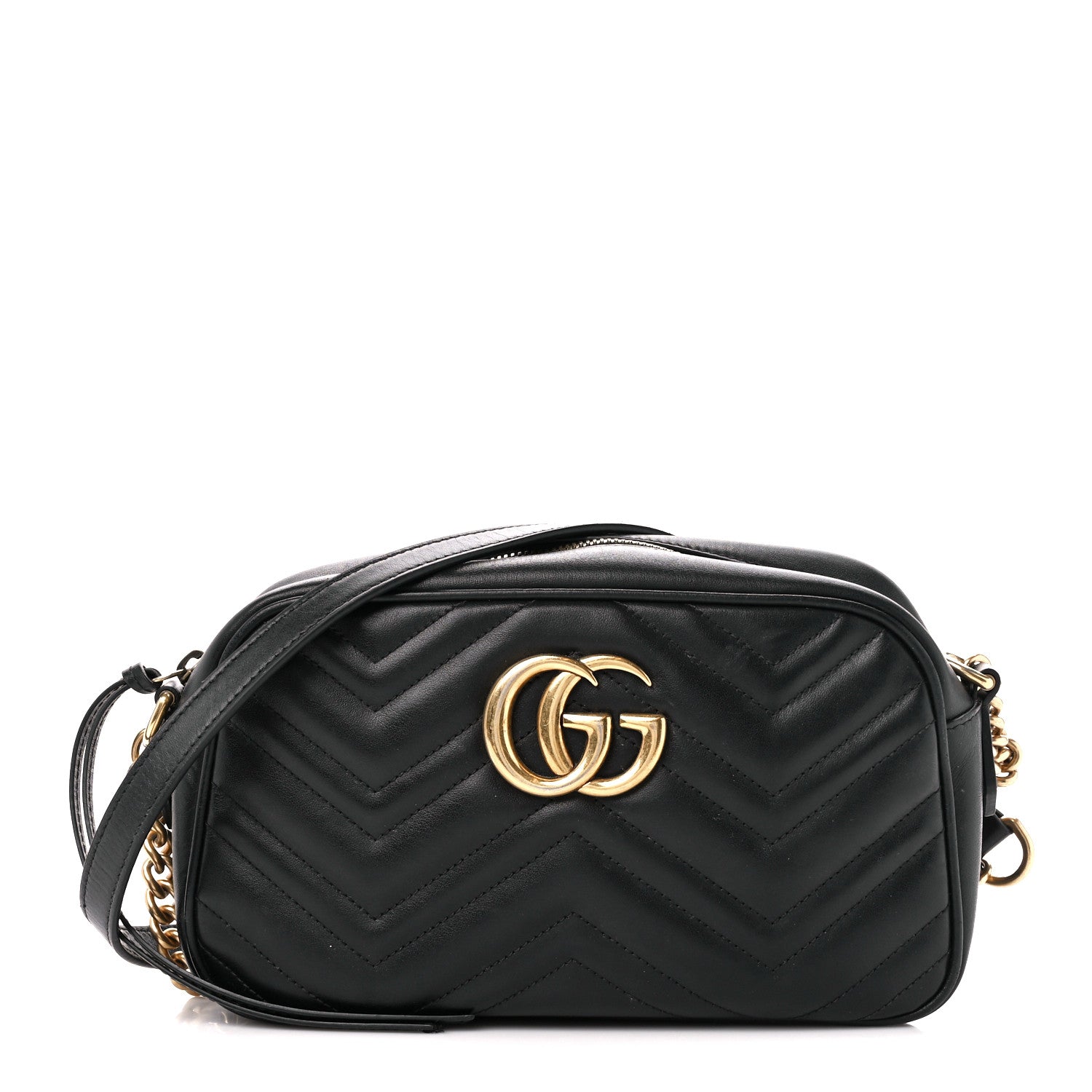 Gucci Calfskin Matelasse Small GG Marmont Chain Shoulder Bag Black 1 of 11