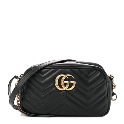 Gucci Calfskin Matelasse Small GG Marmont Chain Shoulder Bag Black 1 of 11