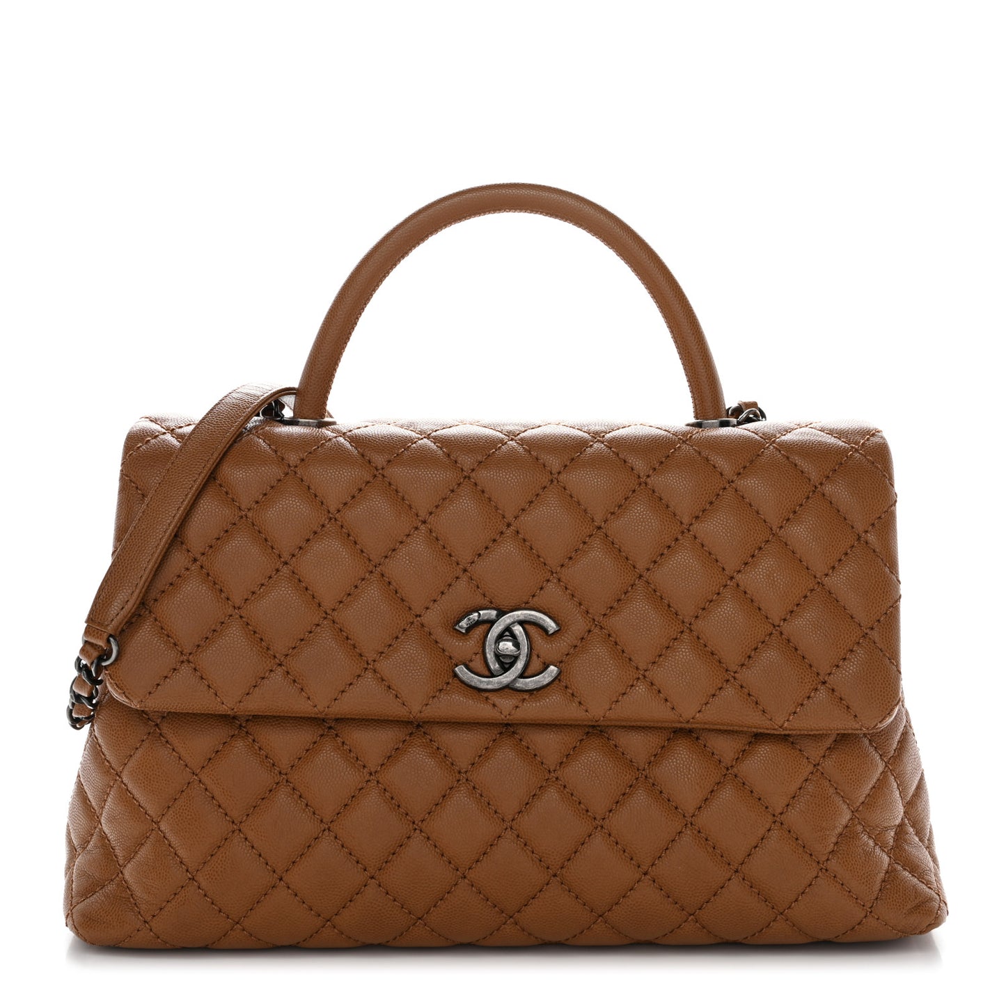 Caviar Quilted Medium Coco Handle Flap Camel