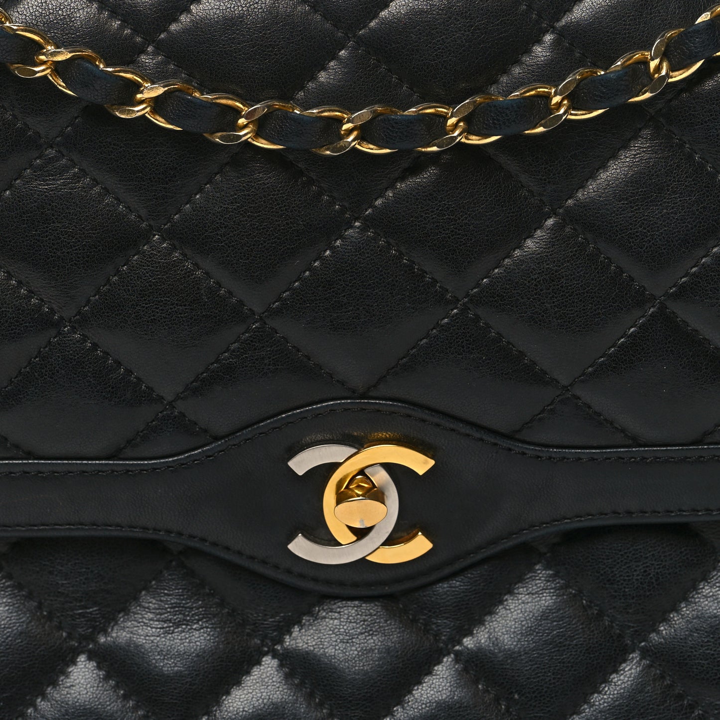 Lambskin Quilted Medium Double Flap Black