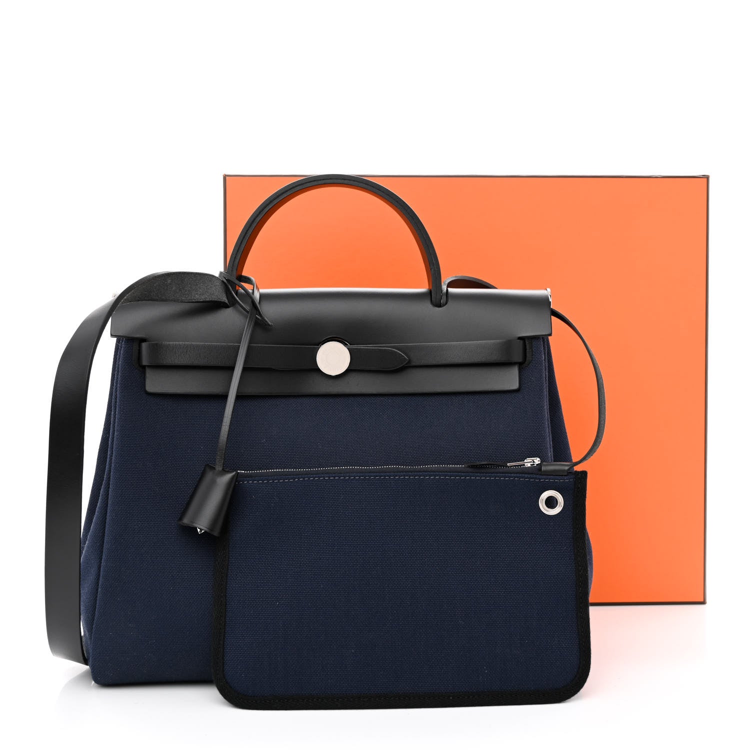 Hermes Military Toile Vache Hunter Herbag Zip Retourne 31 PM Bleu Marine Black 14 of 14
