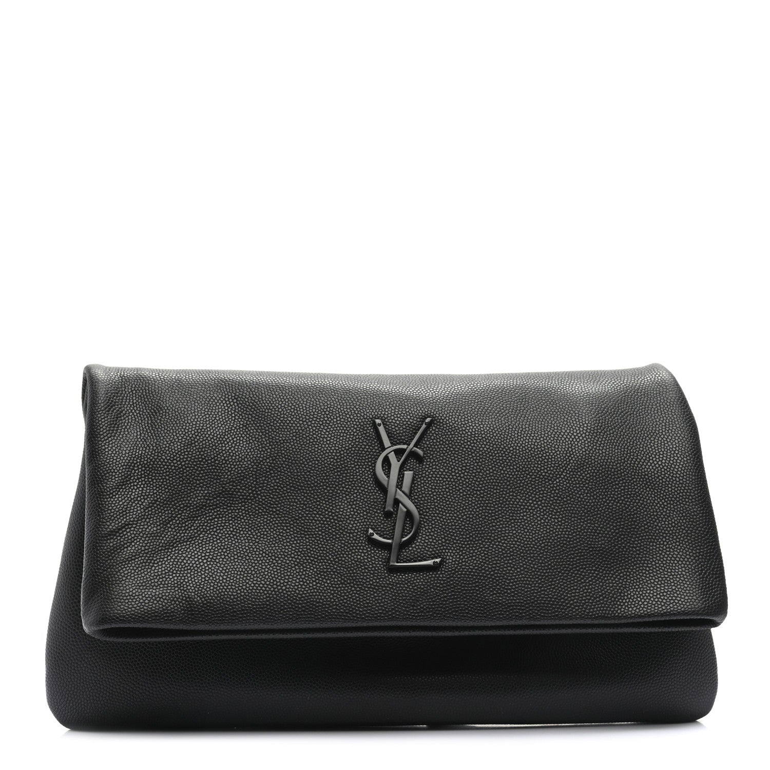 Saint Laurent Grain De Poudre West Hollywood Monogram Fold Over Clutch Black 1 of 8