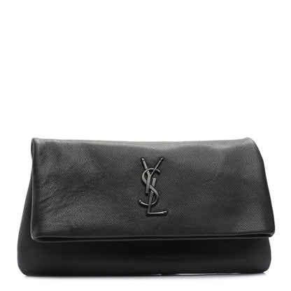 Saint Laurent Grain De Poudre West Hollywood Monogram Fold Over Clutch Black 1 of 8