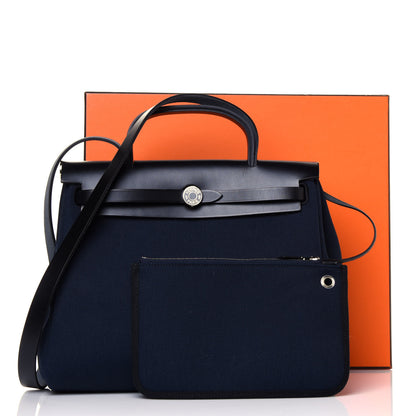Hermes Military Toile Vache Hunter Herbag Zip PM 31 Black Bleu Indigo 5 of 10