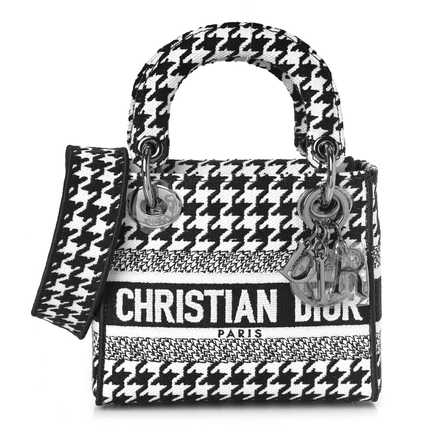Canvas Houndstooth Embroidered Mini Lady D-Lite Black White