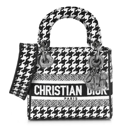 Christian Dior Canvas Houndstooth Embroidered Mini Lady D-Lite Black White 1 of 8