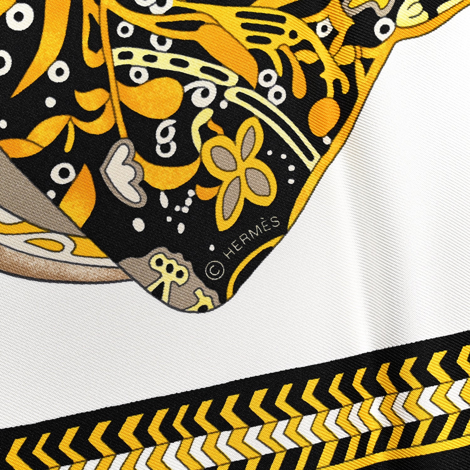 Hermes Silk Selle Des Steppes Scarf 90 White Or Black 2 of 3