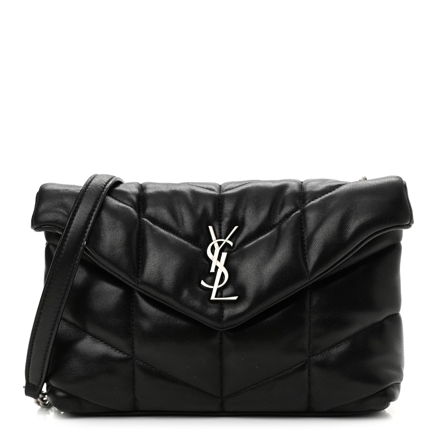 Lambskin Quilted Toy Loulou Puffer Monogram Chain Satchel Black