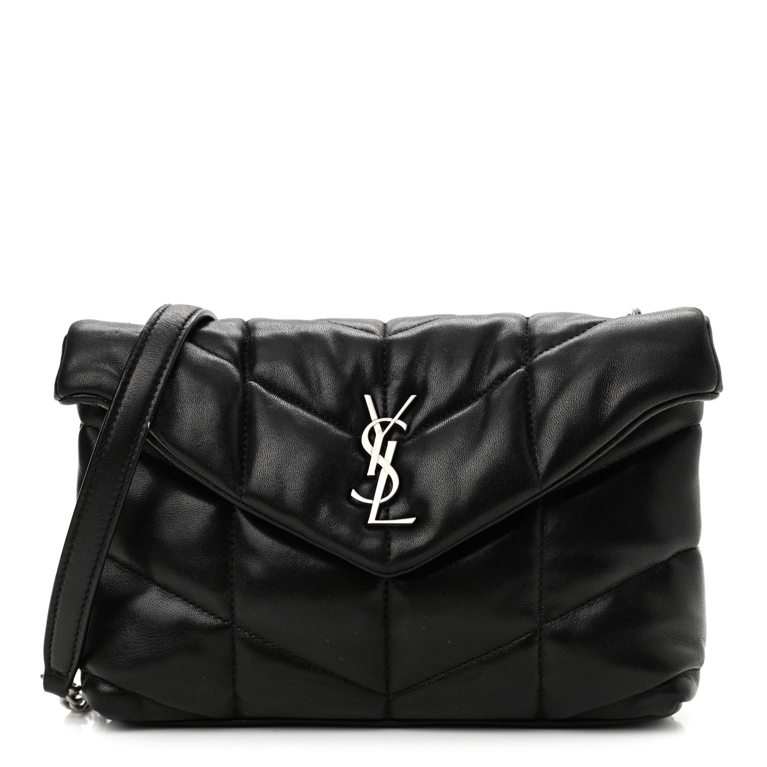 Saint Laurent Lambskin Quilted Toy Loulou Puffer Monogram Chain Satchel Black 1 of 16