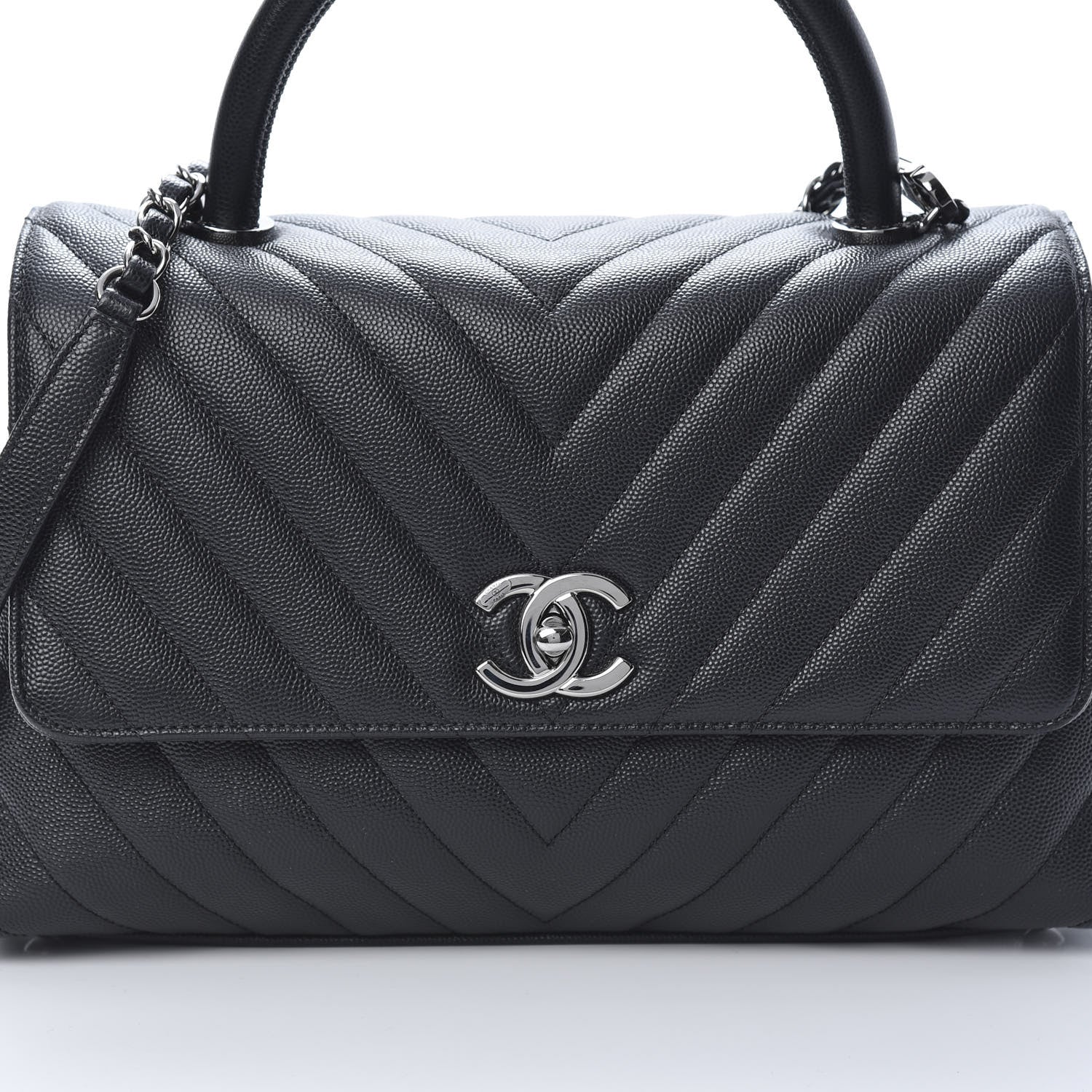 Chanel Caviar Chevron Quilted Small Coco Handle Flap Black 8 of 10