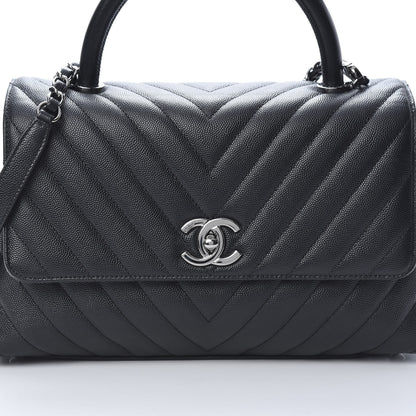 Chanel Caviar Chevron Quilted Small Coco Handle Flap Black 8 of 10