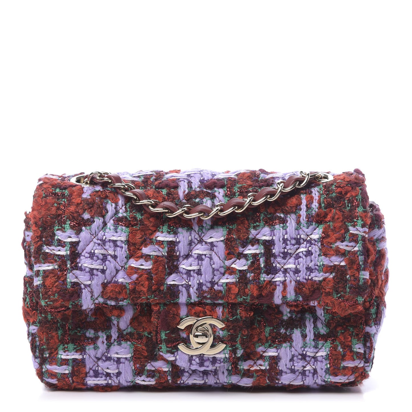 Tweed Quilted Mini Rectangular Flap Red Purple Green