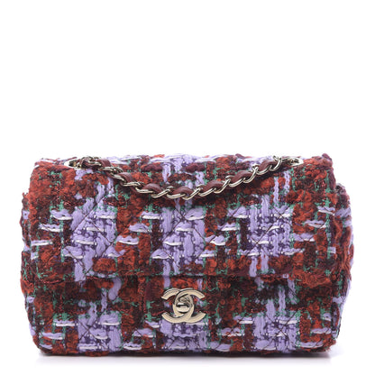Chanel Tweed Quilted Mini Rectangular Flap Red Purple Green 1 of 11