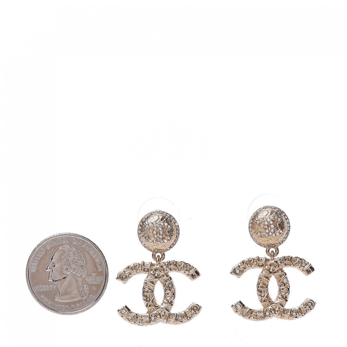 Crystal CC Drop Logo Earrings Gold