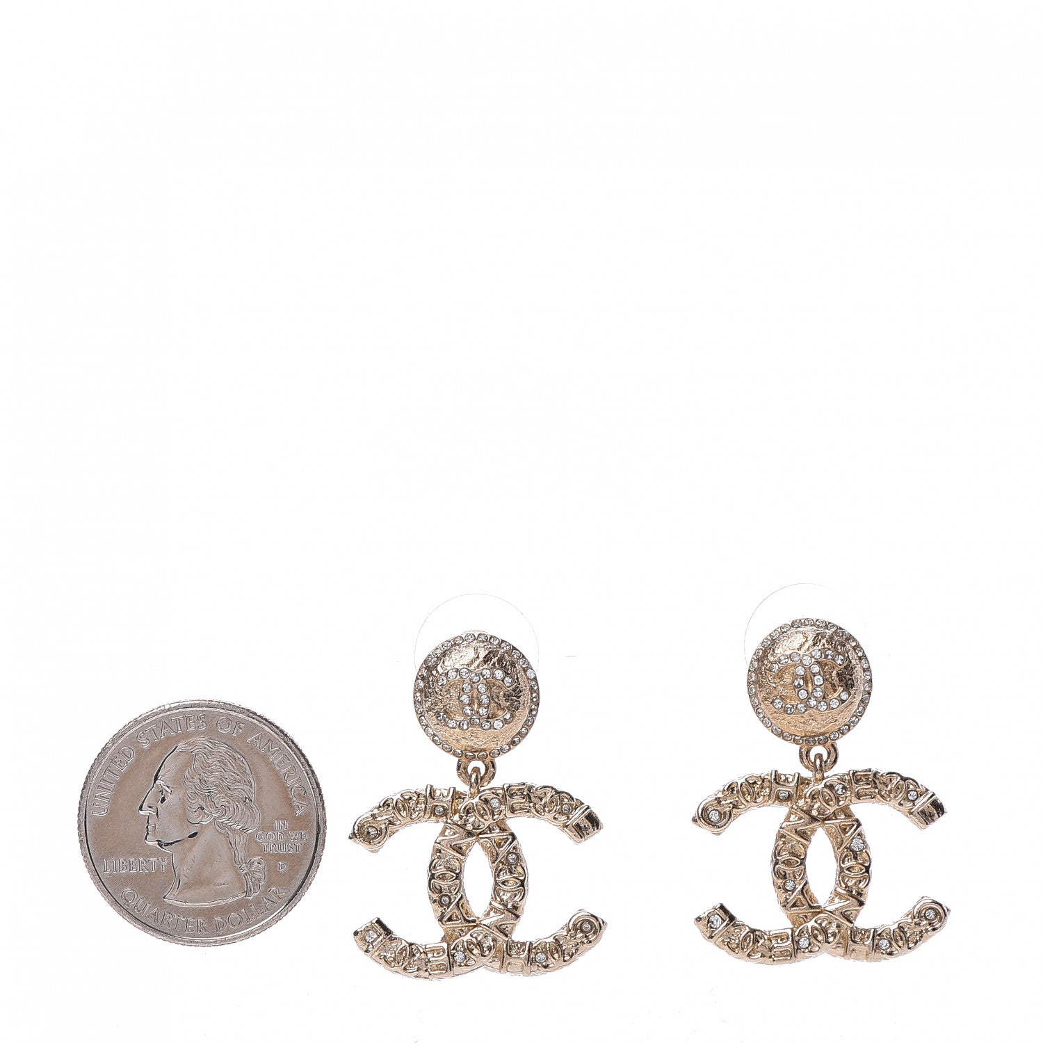 Chanel Crystal CC Drop Logo Earrings Gold 2 of 5