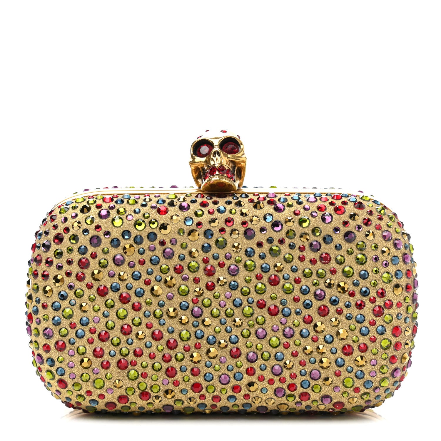 Alexander McQueen Metallic Crystal Skull Box Clutch Gold Multicolor 1 of 7