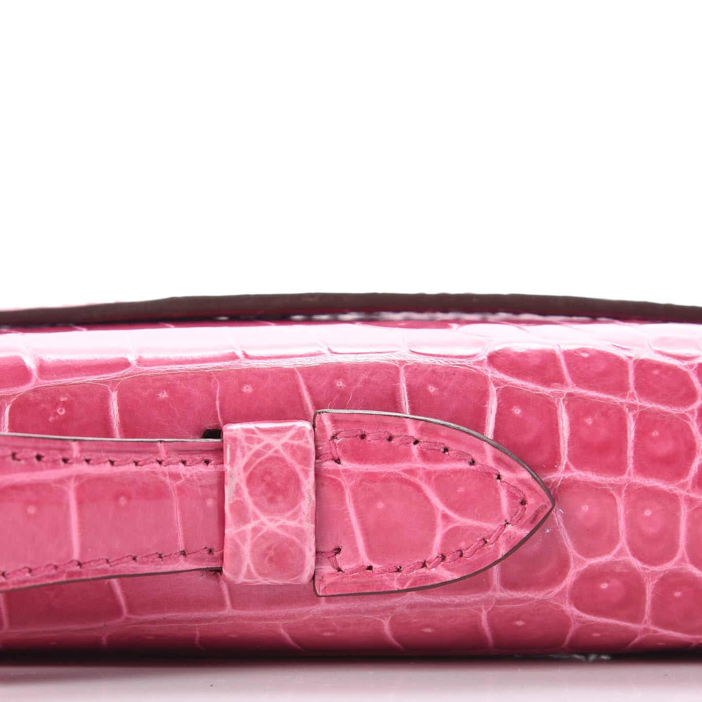 Shiny Porosus Crocodile 18K White Gold Diamond Kelly Cut Pochette Rose Tyrien