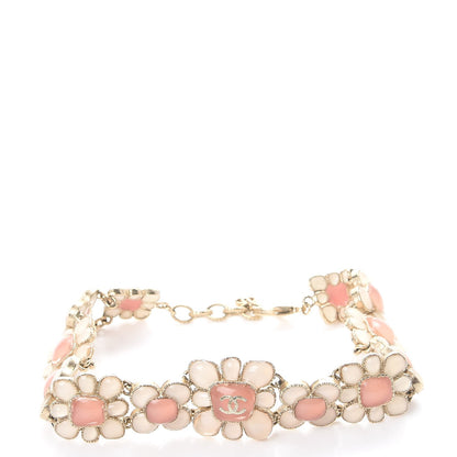 Chanel Gripoix Poured Glass CC Korean Blossom Choker Necklace Gold Pink White 3 of 9