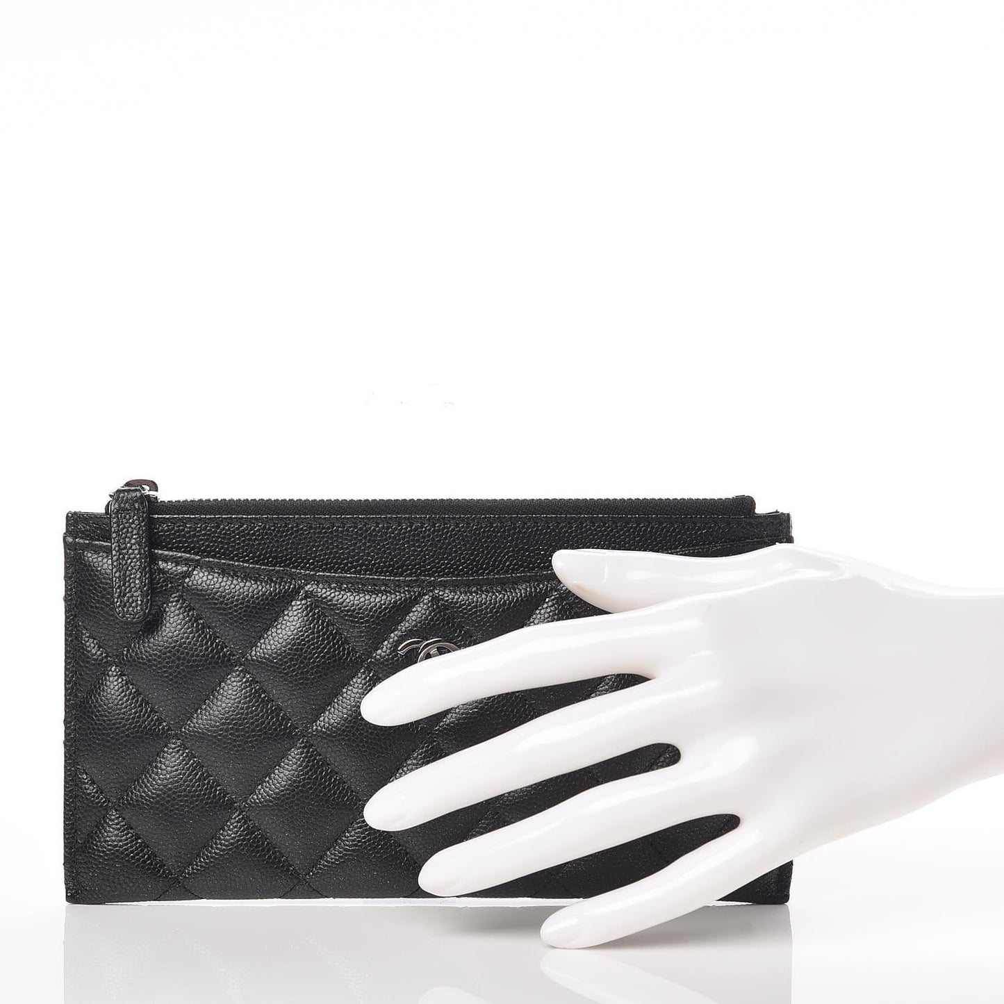 Iridescent Caviar Quilted Classic Zip Pouch Black