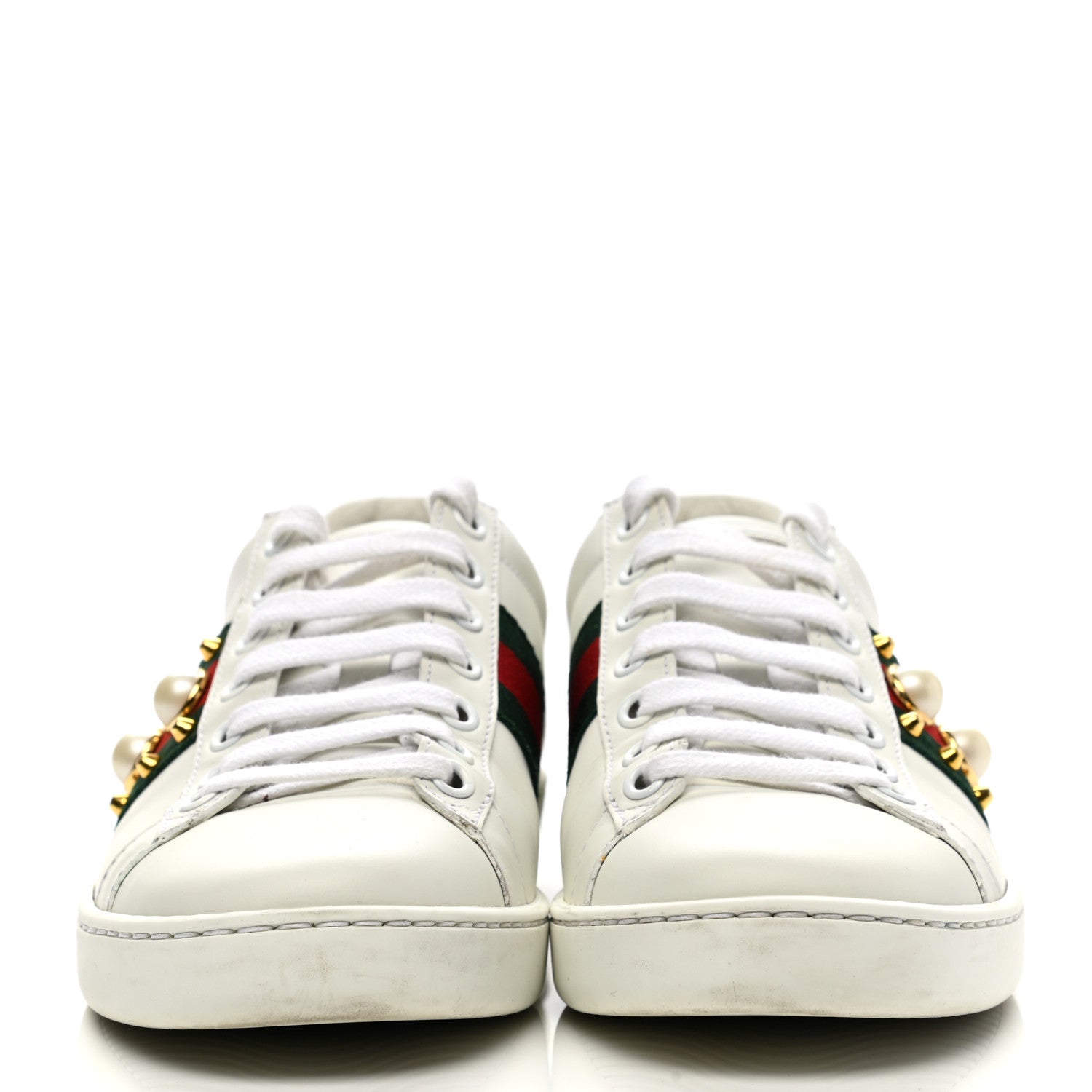 Gucci Calfskin Web Pearl Studded Womens Ace Sneakers 35 White 2 of 15