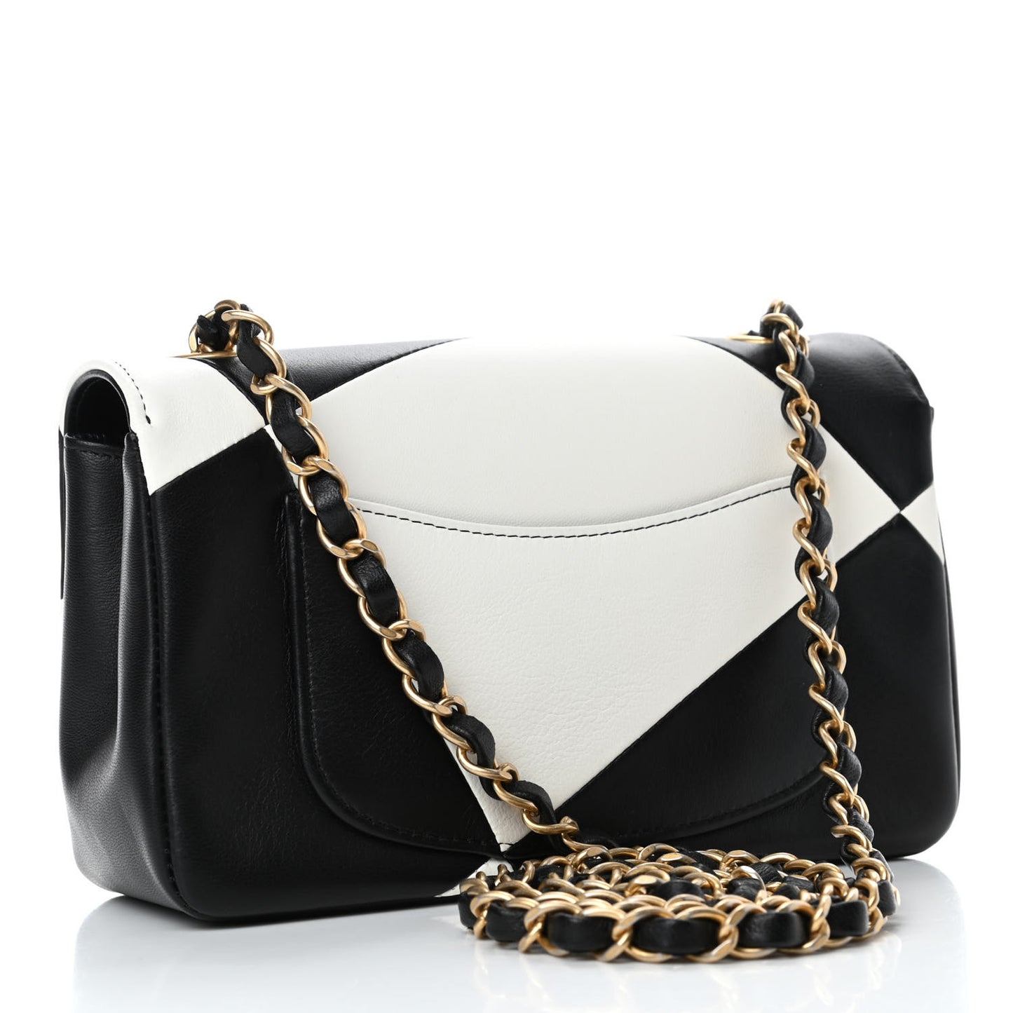 Lambskin Geometric Patchwork Mini Flap Black White