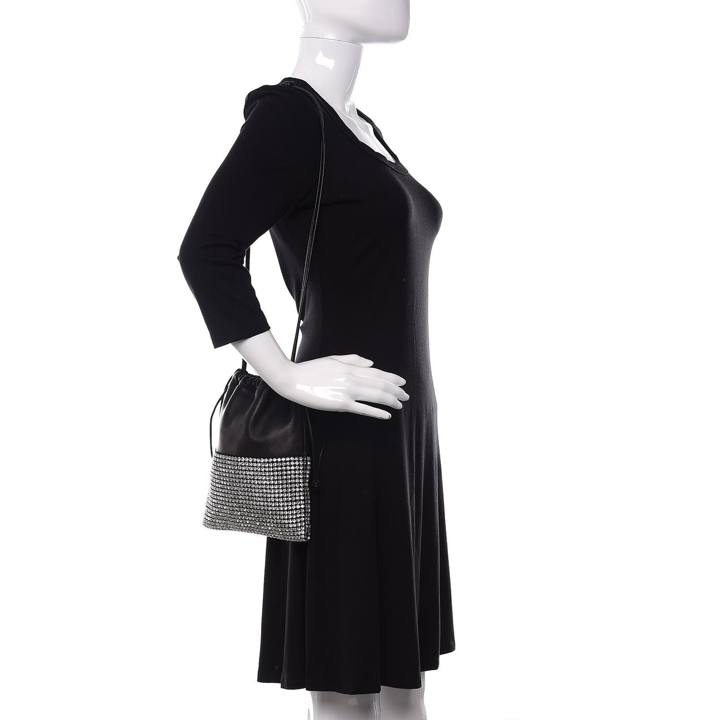 Lambskin Crystal Rhinestone Ryan Mini Drawstring Bag Black