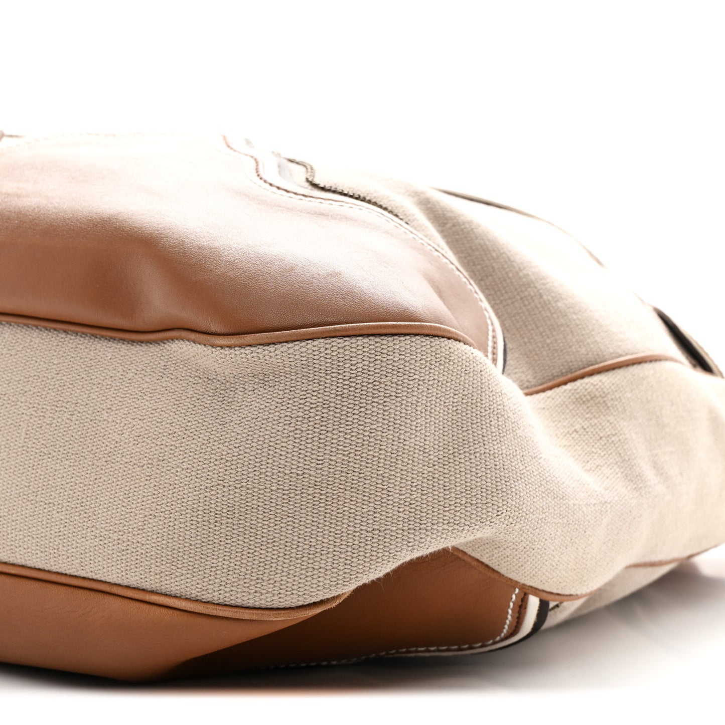 Canvas Calfskin Trimmed Tote Beige Brown