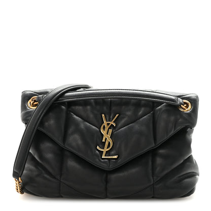 Saint Laurent Lambskin Quilted Small Loulou Puffer Monogram Chain Satchel Black 1 of 9