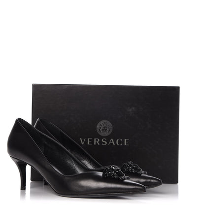 Versace Calfskin Palazzo Kitten Pumps 39.5 Black 12 of 12