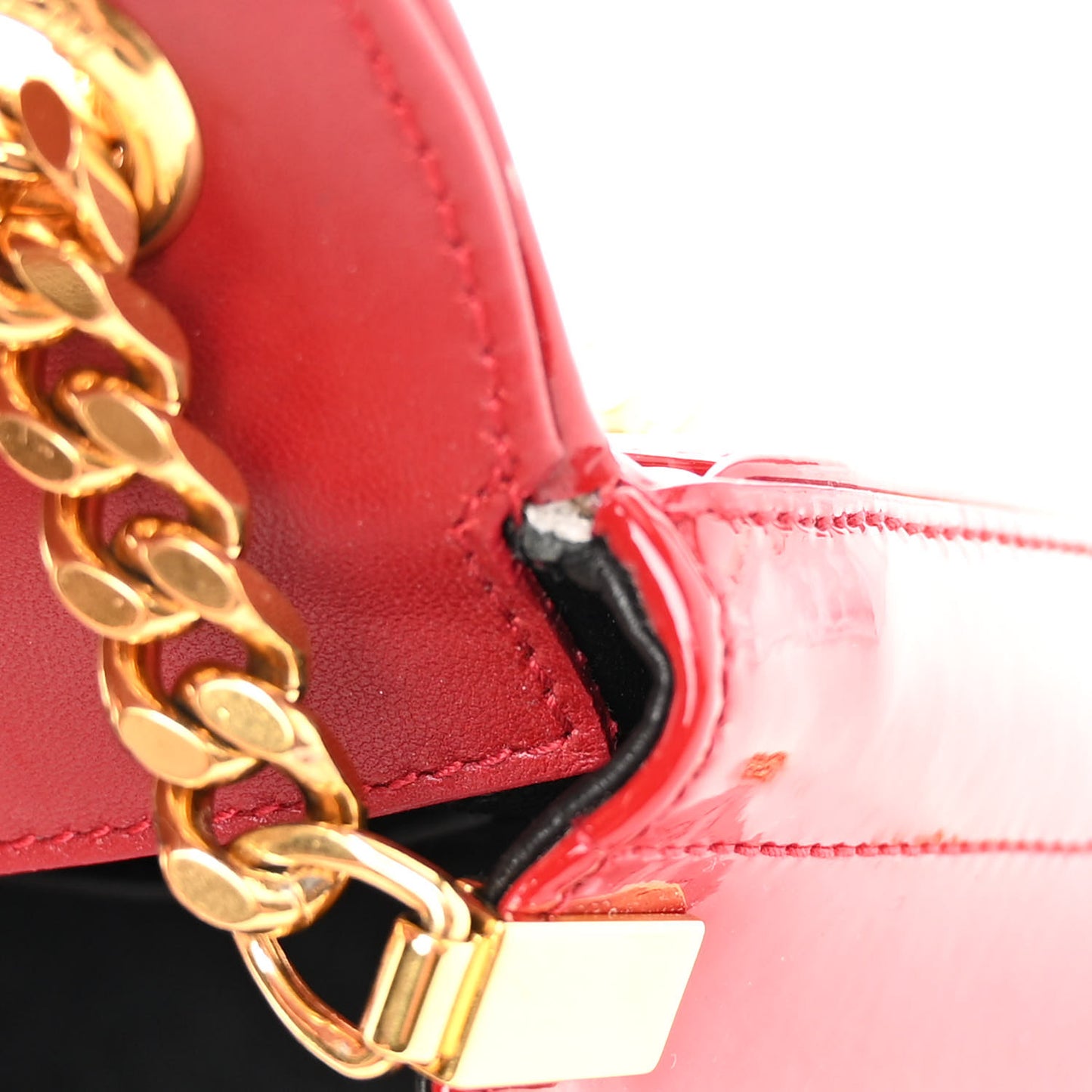 Patent Matelasse Monogram Small Vicky Chain Bag Red