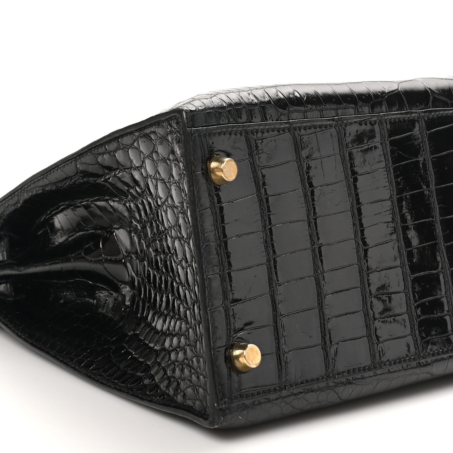 Hermes Shiny Porosus Crocodile Kelly Sellier 28 Black 9 of 10