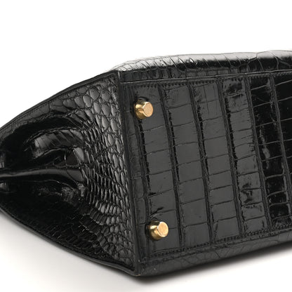 Hermes Shiny Porosus Crocodile Kelly Sellier 28 Black 9 of 10