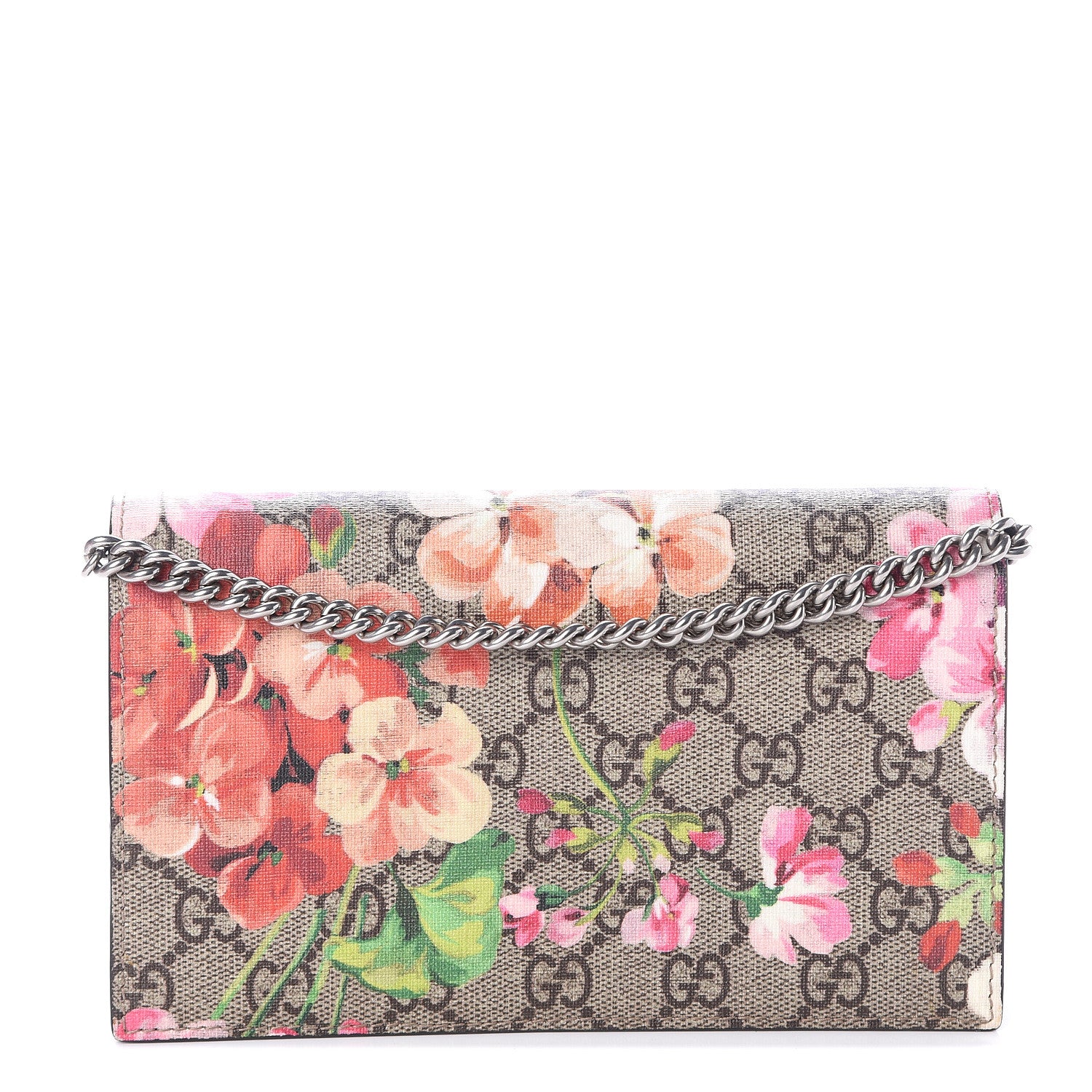 Gucci GG Supreme Monogram Blooms Chain Wallet Beige Multicolor Dry Rose 1 of 7