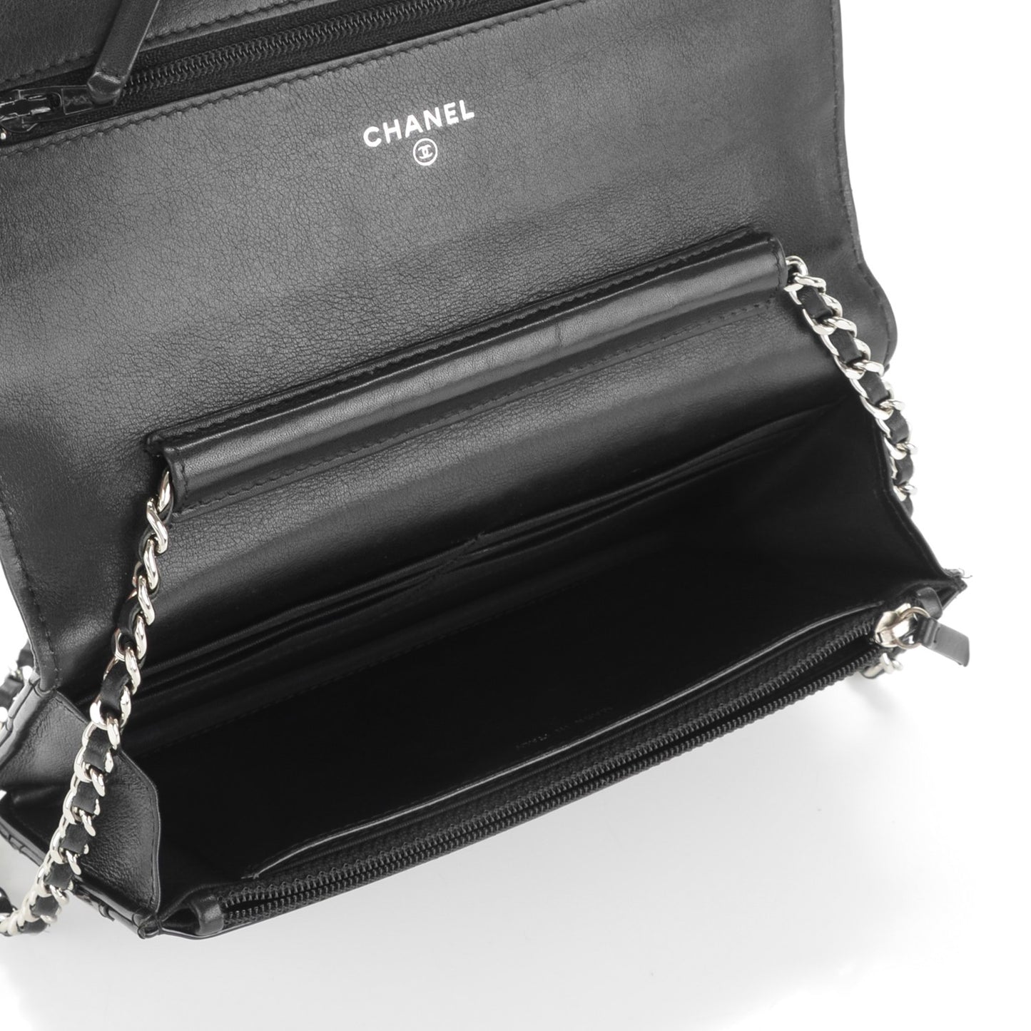 Patent Quilted Brilliant Wallet On Chain WOC Black