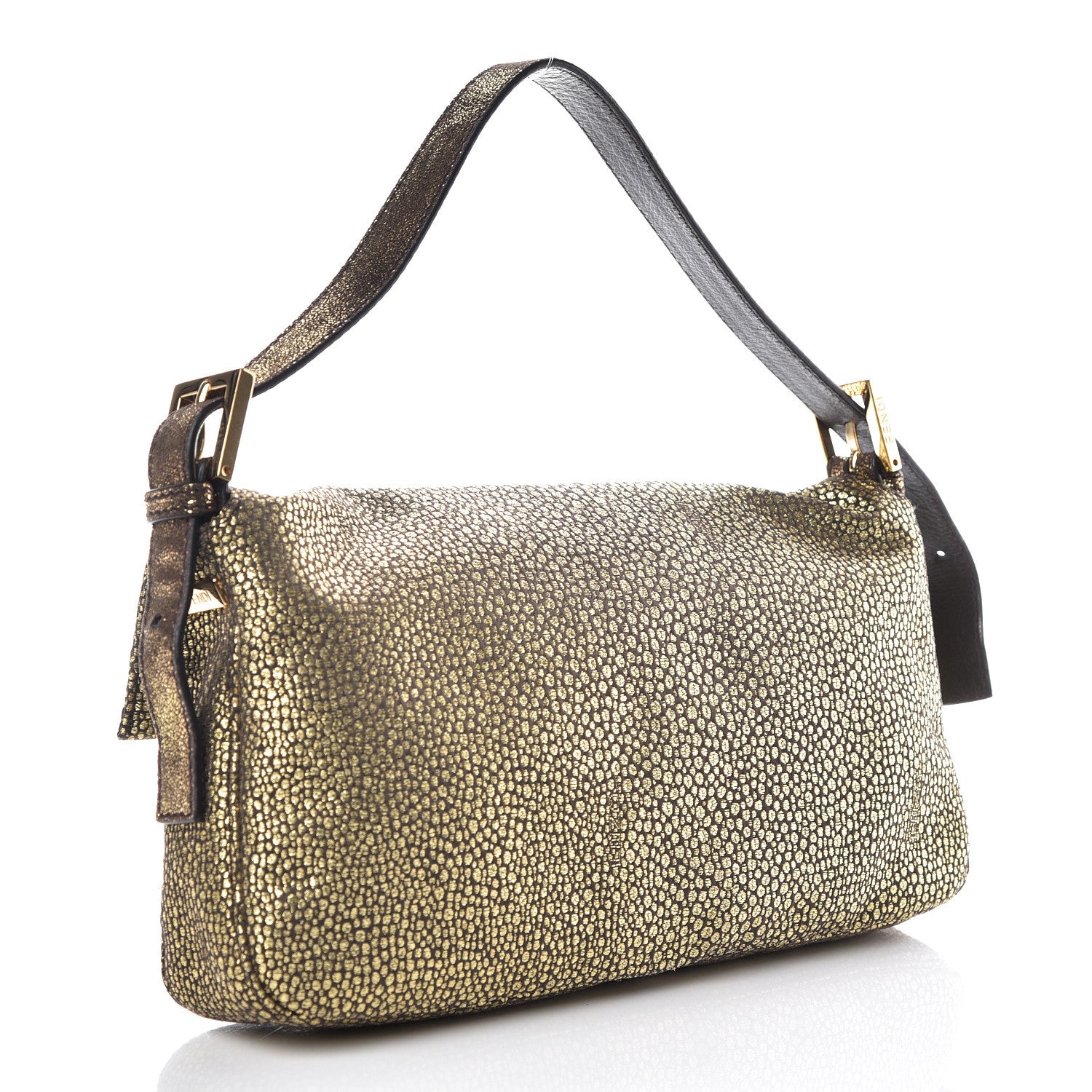 Fendi Metallic Canvas Baguette Gold 3 of 10