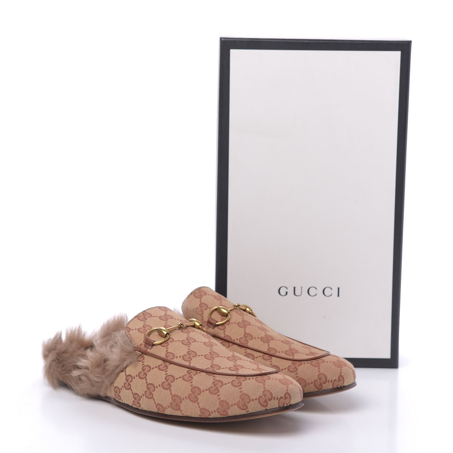 Gucci GG Monogram Fur Mens Princetown Slippers 12 Beige Ruggine Rust 9 of 9