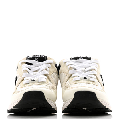 Chanel Mesh Suede Calfskin Grained Calfskin Womens CC Sneakers 37 White Black 2 of 10