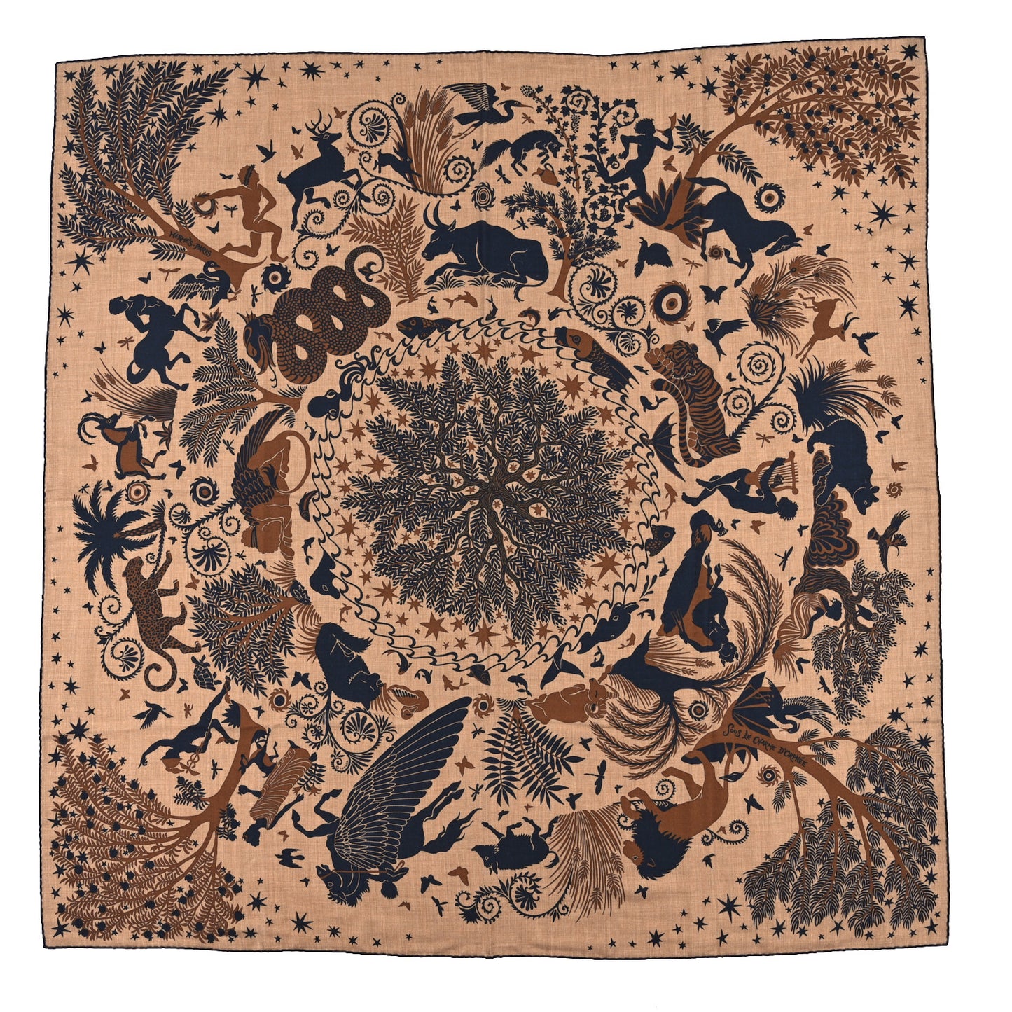 Silk Sous Le Charme d'Orphee Double Face Scarf 140 Caramel Caban Noisette