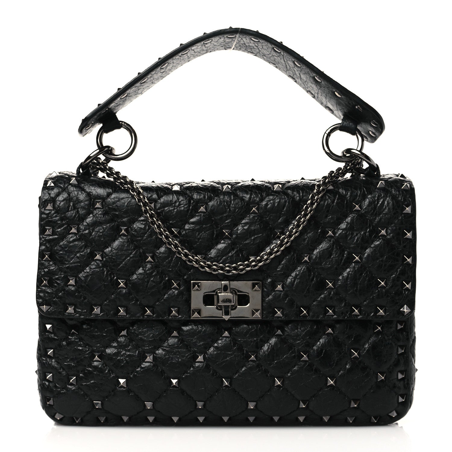 Valentino Garavani Craquele Nappa Medium Rockstud Spike Shoulder Bag Black 1 of 6