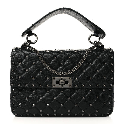Valentino Garavani Craquele Nappa Medium Rockstud Spike Shoulder Bag Black 1 of 6