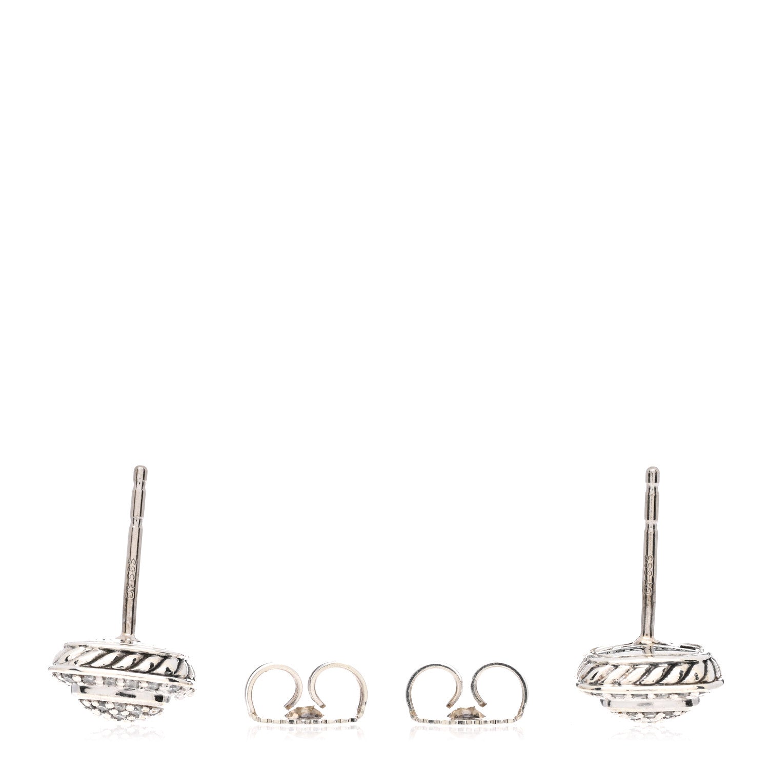 David Yurman Sterling Silver Diamond 5mm Pave Albion Earrings 3 of 4