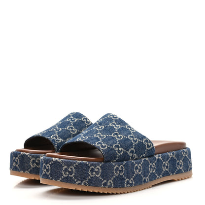 Gucci New Denim GG Monogram Angelina Platform 55mm Slide Sandals 40 Blue Tea 3 of 8