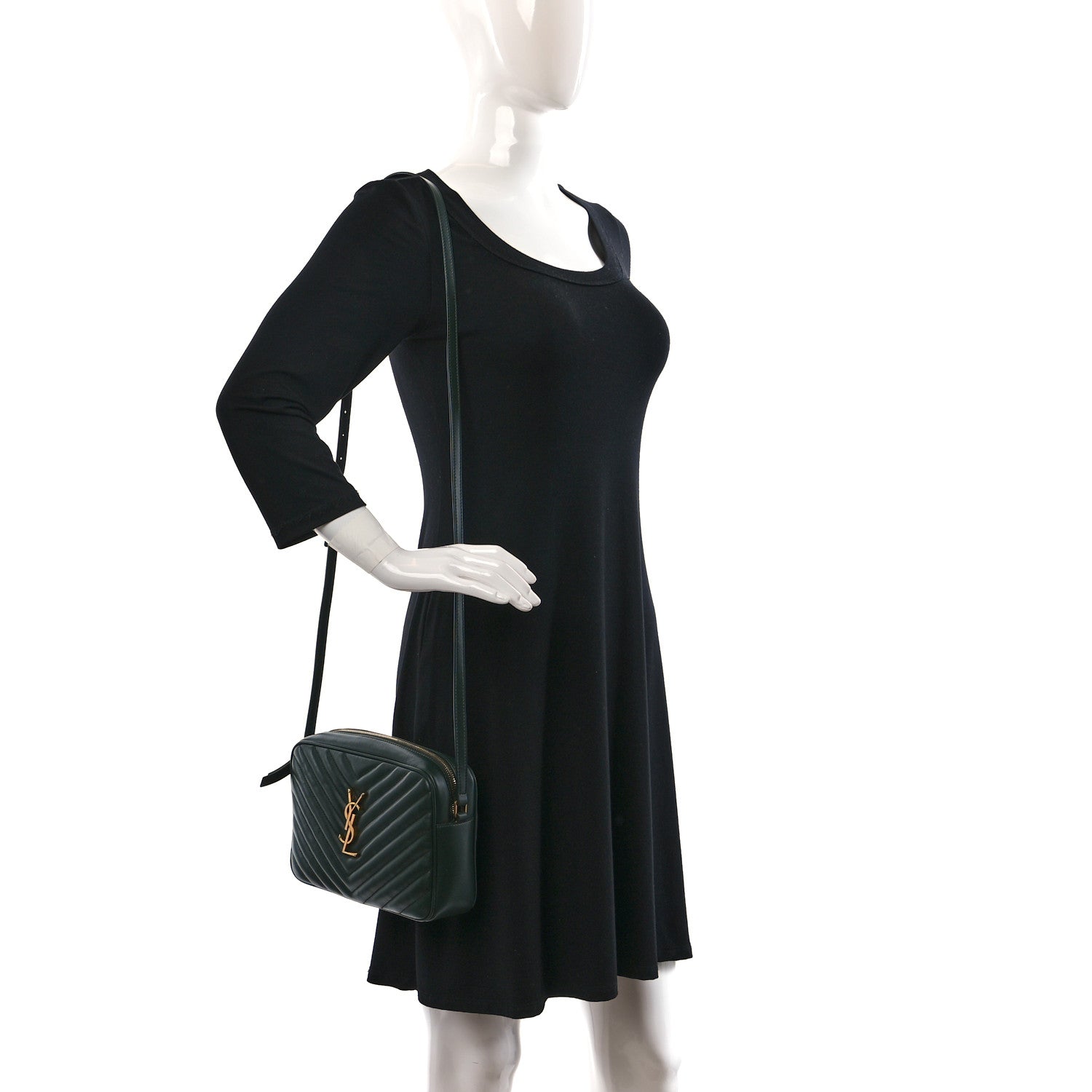 Saint Laurent Calfskin Matelasse Monogram Lou Camera Bag Vert Fonce 2 of 10