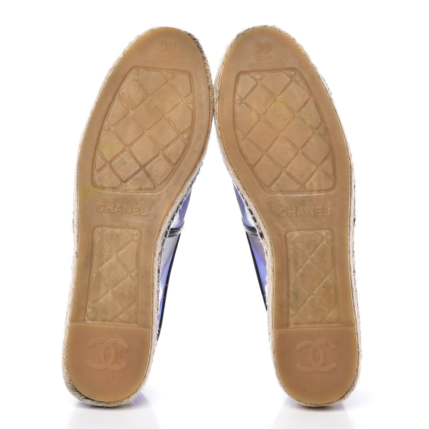 Chanel Mesh Lambskin Check Print CC Espadrilles 39 Blue Black White 5 of 10