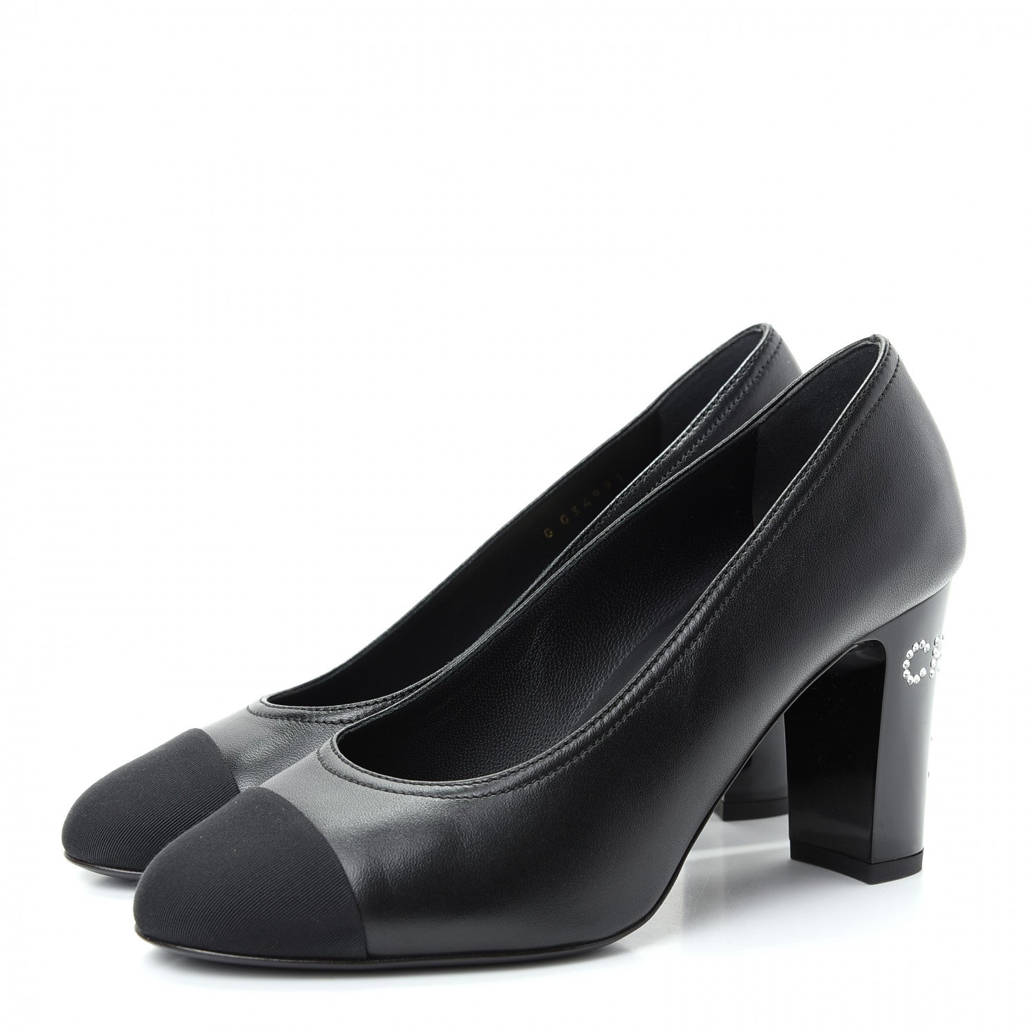 Chanel Calfskin Grosgrain Crystal Cap Toe Logo Pumps 36.5 Black 3 of 9