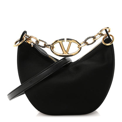 Valentino Garavani Satin Crystal Mini Vlogo Moon Bag Black 1 of 9