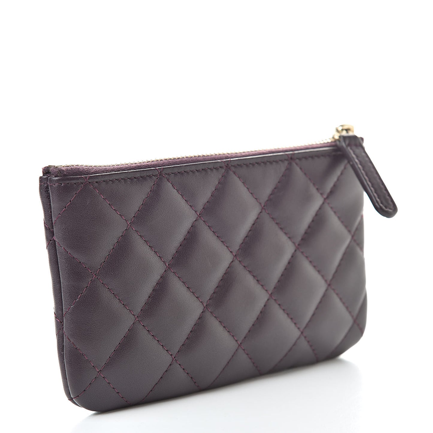 Lambskin Quilted Small Cosmetic Case Dark Purple