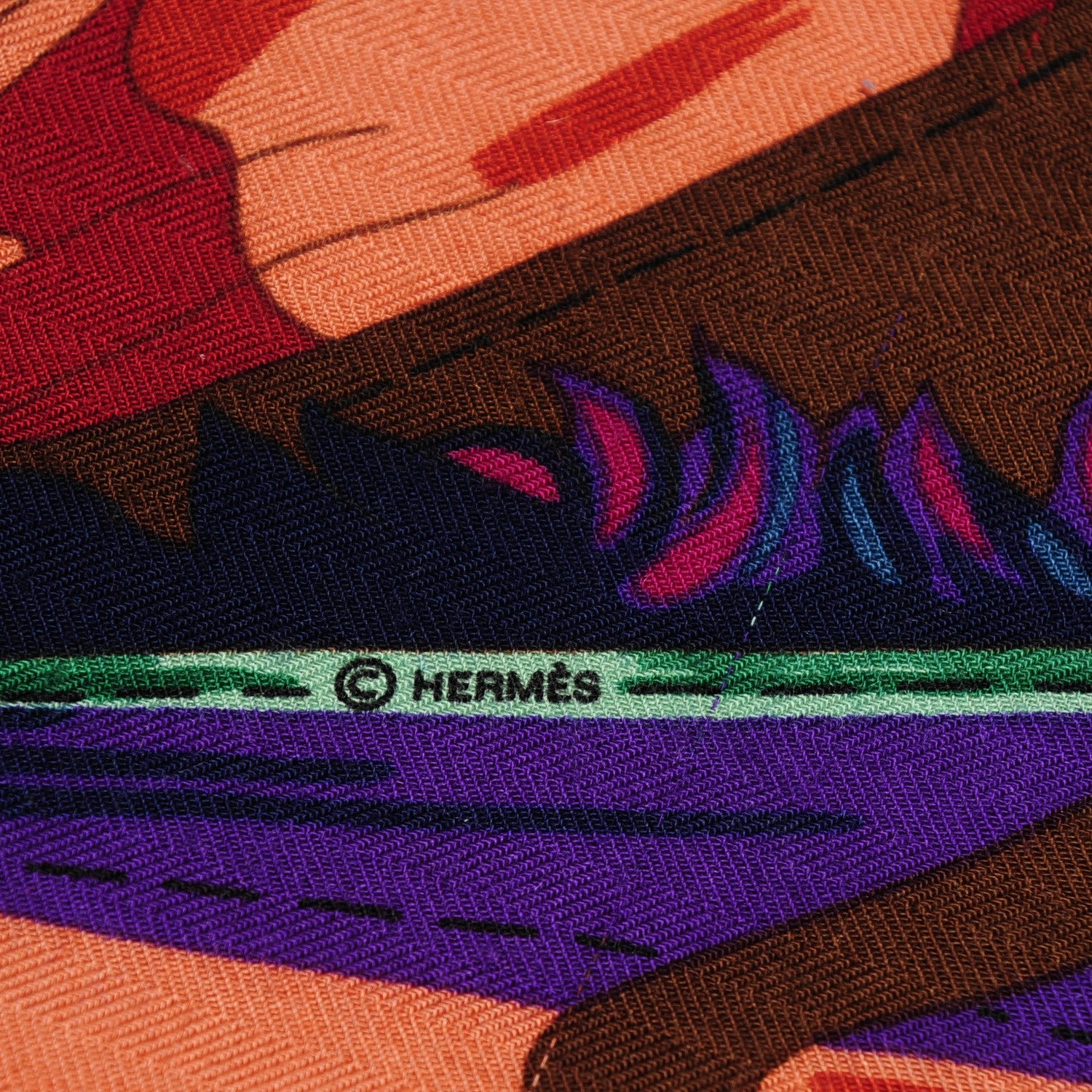 Hermes Cashmere Silk Cuirs Du Desert II Shawl 140 Violet Corail Vert Amande 5 of 6