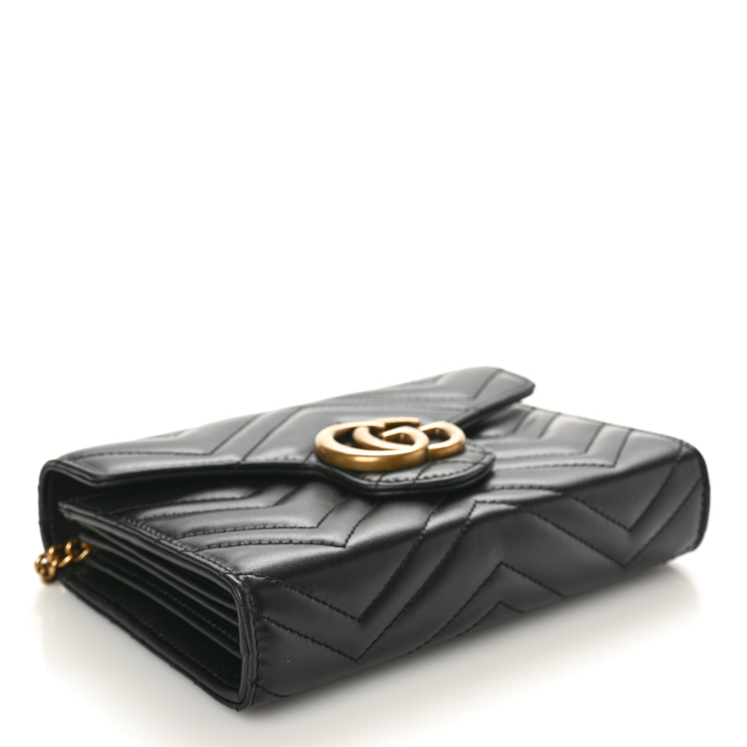 Gucci Calfskin Matelasse GG Marmont Chain Wallet Black 4 of 9
